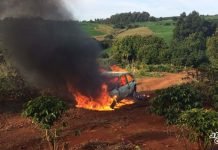 Veículo pega fogo na zona rural