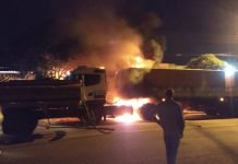 Caminhão pega fogo em Novo Itacolomi
