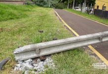 Carro teria derrubado poste na pista de caminhada
