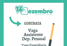 Vaga para Assistente de Departamento Pessoal