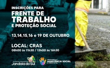 Jandaia do Sul abre inscrições para Frente de Trabalho entre os dias 13 e 19 de outubro